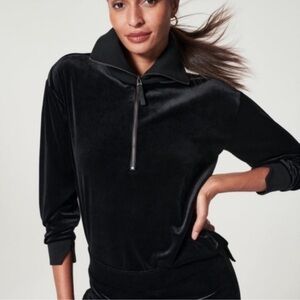 NWT Spanx Very Black Velvet Half Zip Pullover Sweater Womens Small